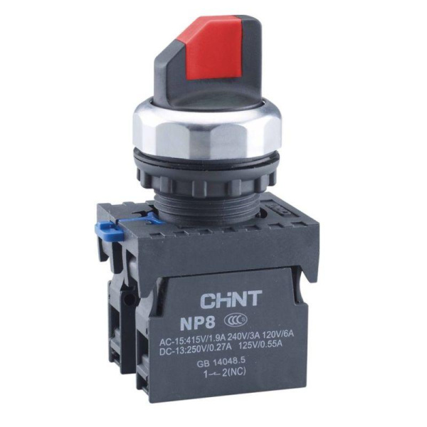 Переключатель без подсветки NP8-11X/214, 2 положения фиксацией, красный, 1НО+1НЗ, IP65 (R) CHINT
