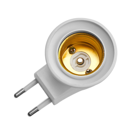 LH61 Патрон-переходник с E27 на розетку (для лампы E27), с выключ., 230V, пластик, белый, 40*60мм