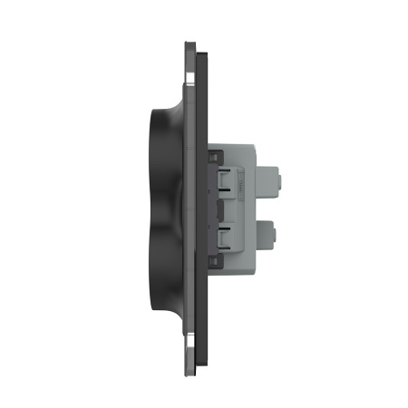 Розетка Livolo электрическая двойная 1 пост с заземлением, рамкой, защитными шторками 16A, цвет черный VL-C7CTF16A.TF16A-BP