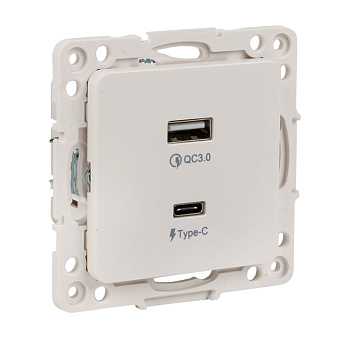 Стокгольм Механизм Розетки с 2USB type-A + type-C белый EKF