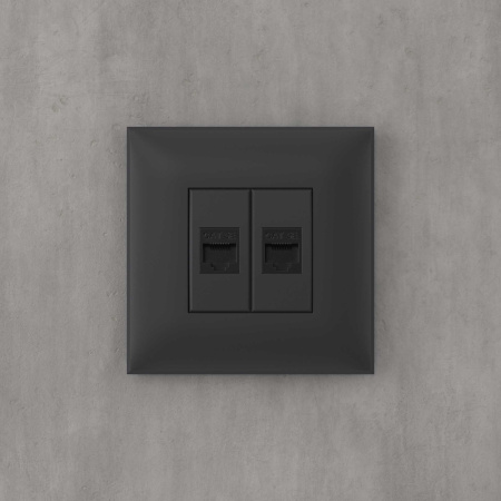 Компьютерная розетка RJ-45 без шторки в стену, кат.5е двойная, "Avanti", "Черный матовый" DKC