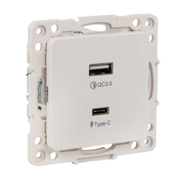 Стокгольм Механизм Розетки с 2USB type-A + type-C белый EKF