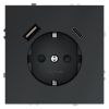 Розетка встраиваемая Voltum S70 с заземлением и защитными шторками, 16А, с USB, A+C, (графит)