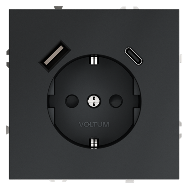 Розетка встраиваемая Voltum S70 с заземлением и защитными шторками, 16А, с USB, A+C, (графит) Розетка встраиваемая Voltum S70 с заземлением и защитными шторками, 16А, с USB, A+C, (графит)