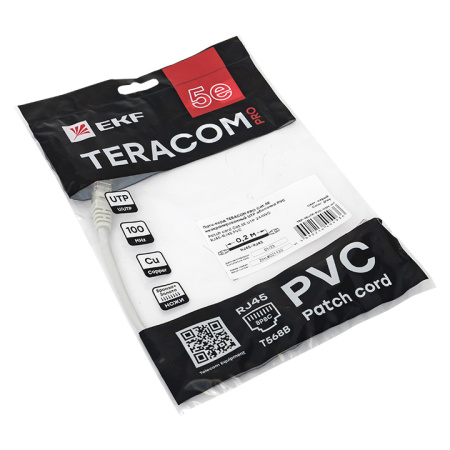 Патч-корд TERACOM PRO Cat,5E неэкранированный UTP оболочка PVC серый (0,2м) EKF