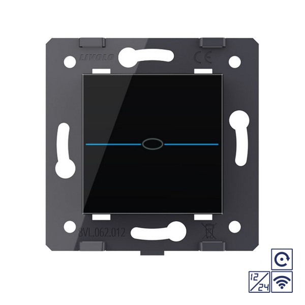 Одноклавишная сенсорная кнопка Quadro 12/24В с радиоупр., цвет черный (механизм) Livolo