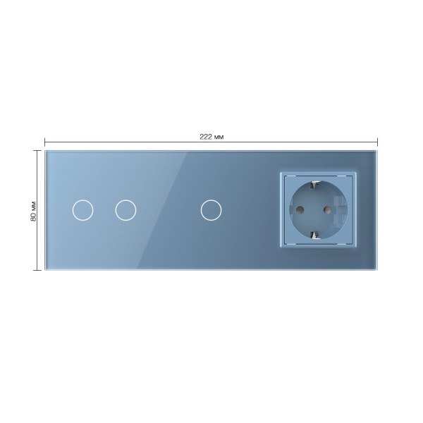 Сенсорный выключатель комб. на 3 линии 1 розетка 3 модуля Синий B Livolo