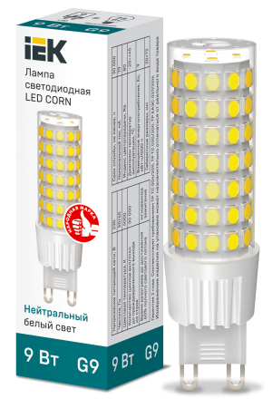 Лампа светодиодная CORN капсула 9Вт 230В 4000К керамика G9 IEK