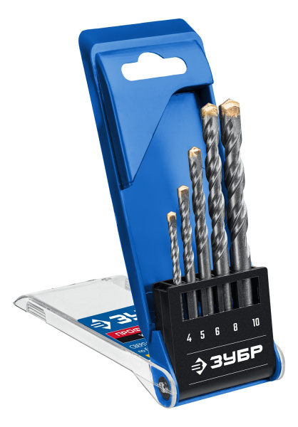ПРОФЕССИОНАЛ 5 шт: d 4-5-6-8-10 мм набор сверл по бетону усиленных, 3-х гранный хвостовик ЗУБР