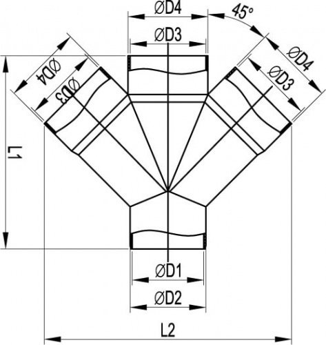 Соединение для четырех двустенных труб, 45 град., полипропилен, д.160мм DKC фото 2