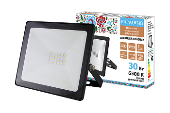 Прожектор светодиодный СДО-04-030Н 30 Вт, 6500 К, IP65, черный, Народный TDM