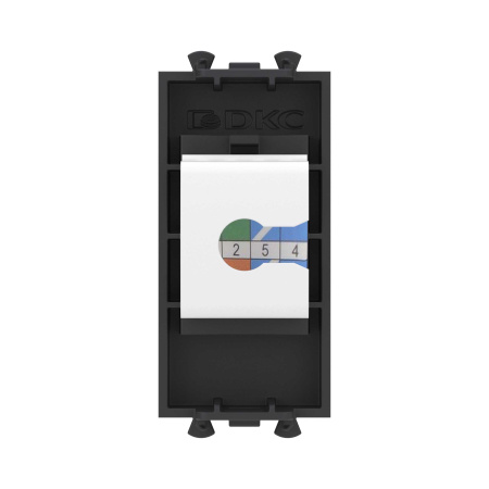 Компьютерная розетка RJ-45 без шторки модульная, кат.5е, "Avanti", "Черный матовый", 1 модуль DKC