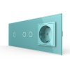 Сенсорный выключатель комб. на 3 линии 1 розетка 3 модуля Зеленый Livolo
