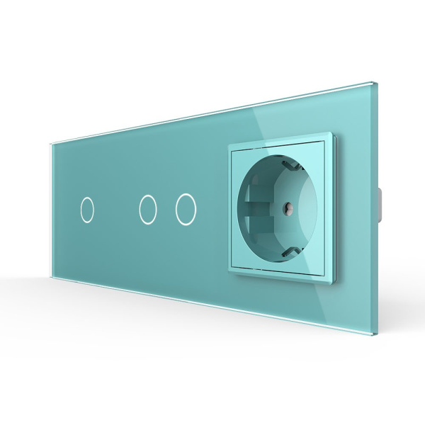 Сенсорный выключатель комб. на 3 линии 1 розетка 3 модуля Зеленый Livolo