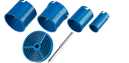 Набор кольцевых коронок "Профессионал" c карбид-вольфрамовым нанесением, 6 предм. в кейсе: коронки d 33, 53, 67, 73 мм, основание, сверло ЗУБР