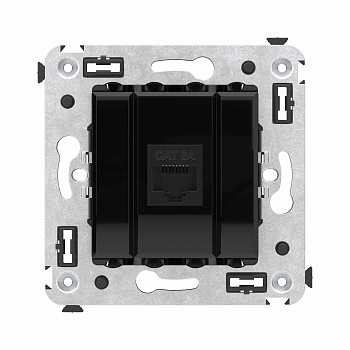 Компьютерная розетка RJ-45 без шторки в стену, кат.6А одинарная, "Avanti", "Черный квадрат" DKC