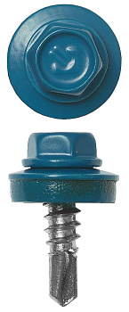 Саморезы СКМ кровельные, RAL 5009 небесно-голубой, 25 х 5.5 мм, 1 800 шт, для металлических конструкций, ЗУБР