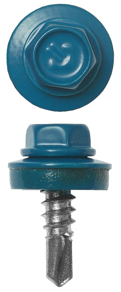 Саморезы СКМ кровельные, RAL 5009 небесно-голубой, 25 х 5.5 мм, 1 800 шт, для металлических конструкций, ЗУБР