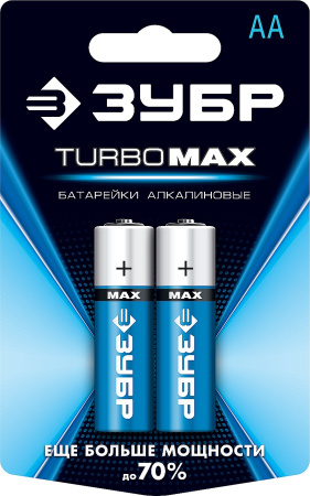 Щелочная батарейка 1.5 В, тип АА, 2 шт, Turbo-MAX ЗУБР