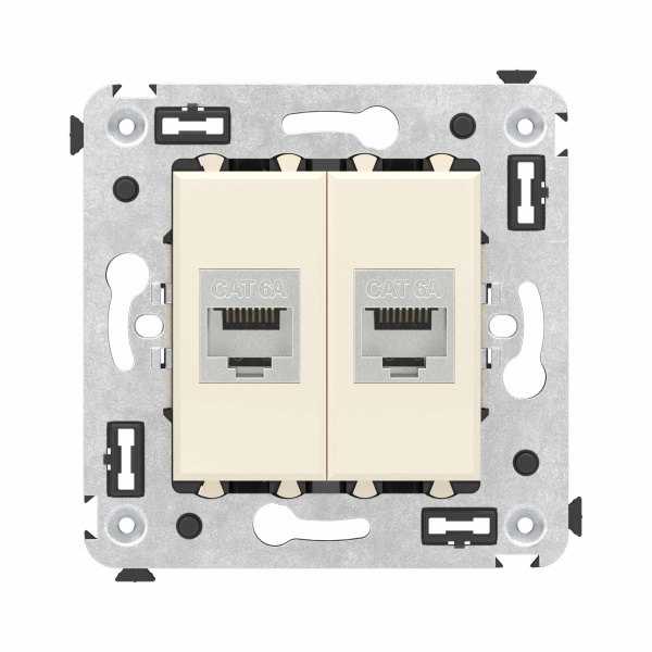 Компьютерная розетка RJ-45 без шторки в стену, кат.6А двойная экранированная, "Avanti", "Ванильная дымка" DKC Компьютерная розетка RJ-45 без шторки в стену, кат.6А двойная экранированная, "Avanti", "Ванильная дымка" DKC