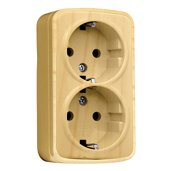 Минск Розетка 2-местная ОП 16А с заземлением светлое дерево EKF