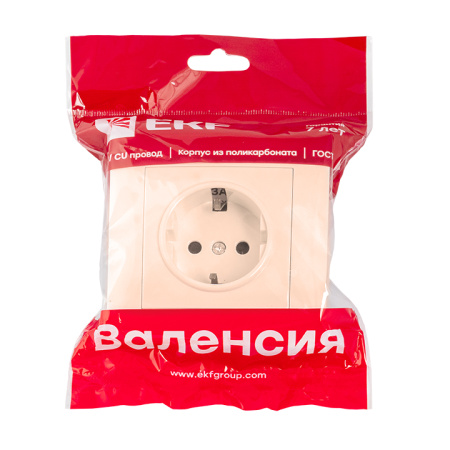 Валенсия Розетка 1-местная с/з 16А кремовая с защ, штор, EKF Валенсия Розетка 1-местная с/з 16А кремовая с защ, штор, EKF