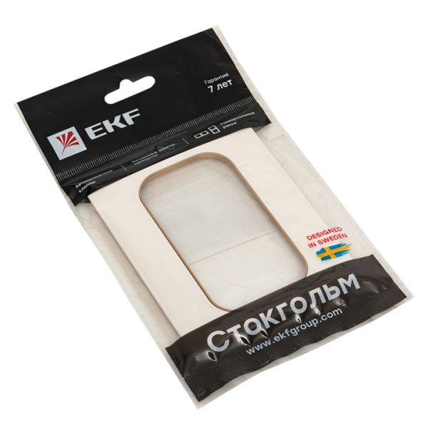 Стокгольм Рамка для розетки 2-местная белая с линией цвета шампань EKF