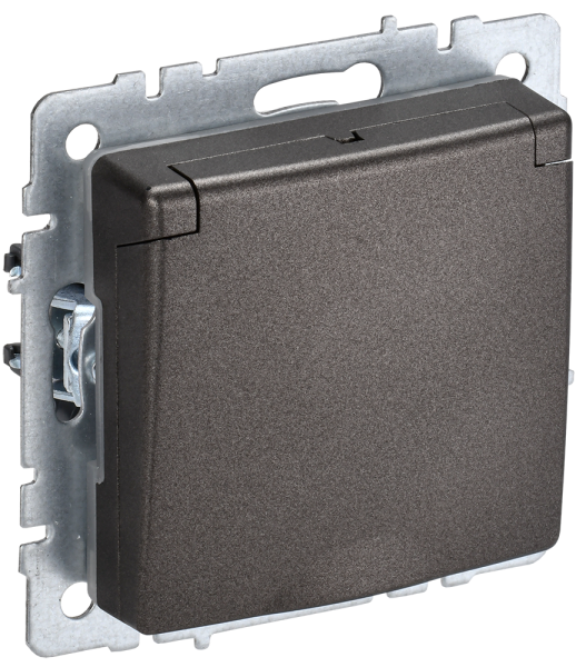 BRITE Розетка 1-местная с з/з с защитными шторками и крышкой 16А IP20 РСбш10-3-БрТБ темная бронза IE