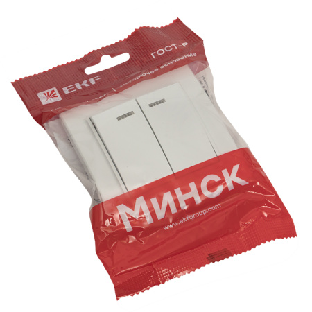 Минск Выключатель 2-клавишный СП с индикатором,10А, белый EKF