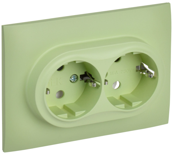 SKANDY Розетка 2-местная с заземлением без защитных шторок 16А в сборе SK-R08G мятный IEK