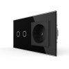Сенсорный выключатель комбинированный на 2 линии 1 розетка 2 модуля Черный Livolo