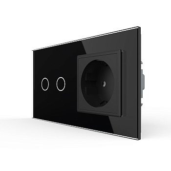 Сенсорный выключатель комбинированный на 2 линии 1 розетка 2 модуля Черный Livolo