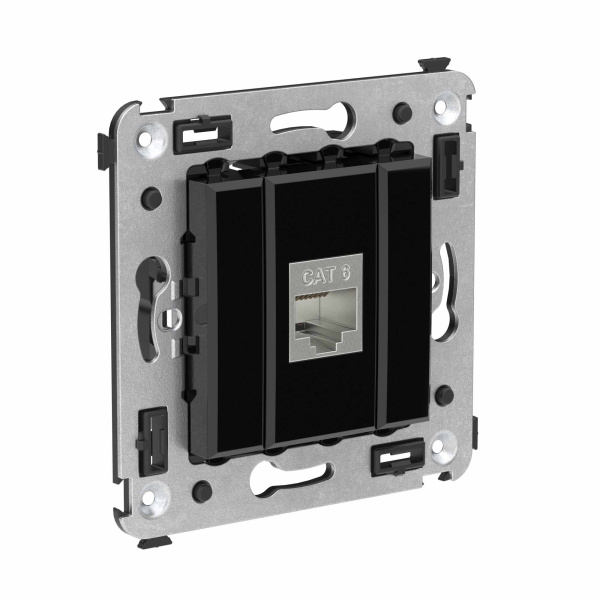 Компьютерная розетка RJ-45 без шторки в стену, кат.6 одинарная экранированная, "Avanti", "Черный квадрат" DKC