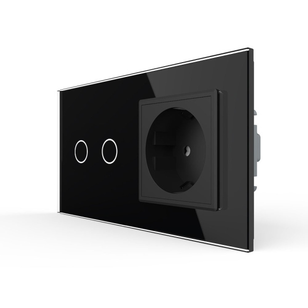 Сенсорный выключатель комбинированный на 2 линии 1 розетка 2 модуля Черный Livolo