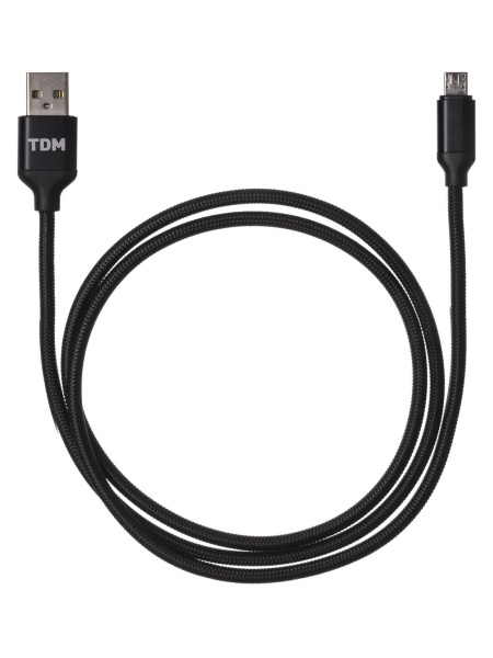 Дата-кабель, ДК 7, USB - micro USB, 1 м, тканевая оплетка, черный, TDM