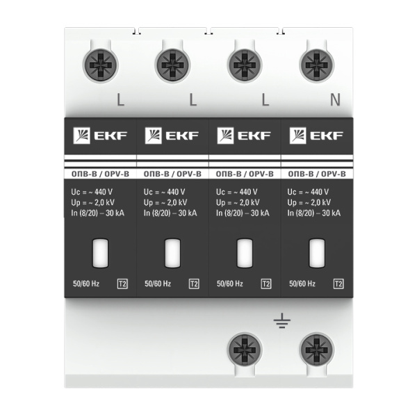 Ограничитель импульсных напряжений ОПВ-B 4П In 30кА 400В с сигн. EKF PROxima 