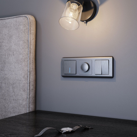 Встраиваемые механизмы Выключатель СУ 1 кл. (проходн.) с подсветкой 10А графит рифленый IP20 Werkel