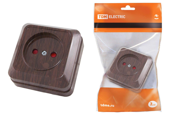 Розетка 2П открытой установки с з/ш IP20 10А, бук "Ладога" TDM Розетка 2П открытой установки с з/ш IP20 10А, бук "Ладога" TDM
