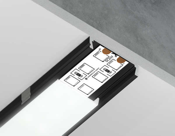 Алюминиевый профиль накладной GP1800BK черный/матовый рассеиватель 2000*23.8*6, 2 заглушки, 4 крепления в комплекте (для ленты до 20мм) Ambrella Light