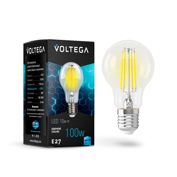 Лампа св/д E27 10Вт 4000K Прозрачный General purpose bulb 7101 Voltega Лампа св/д E27 10Вт 4000K Прозрачный General purpose bulb 7101 Voltega