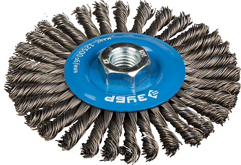 ЭКСПЕРТ. Щетка дисковая для УШМ, плетеные пучки стальной проволоки 0,5мм, 150ммхМ14 ЗУБР
