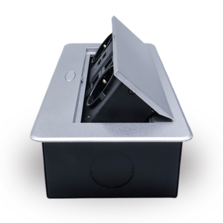 Розетка горизонтальная выдвижная 2 Euro 16А, 2 USB A с блоком 5В/2.1А, 2 RJ45 RocketSocket, проводка, цвет серый