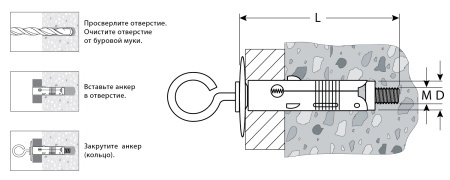Анкер облегченный с кольцом, 5,0х46мм, 50шт, оцинкованный, ЗУБР