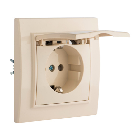 Минск Розетка 1-местная СП с/з с крышкой 16А бежевая с защ, штор, EKF Минск Розетка 1-местная СП с/з с крышкой 16А бежевая с защ, штор, EKF