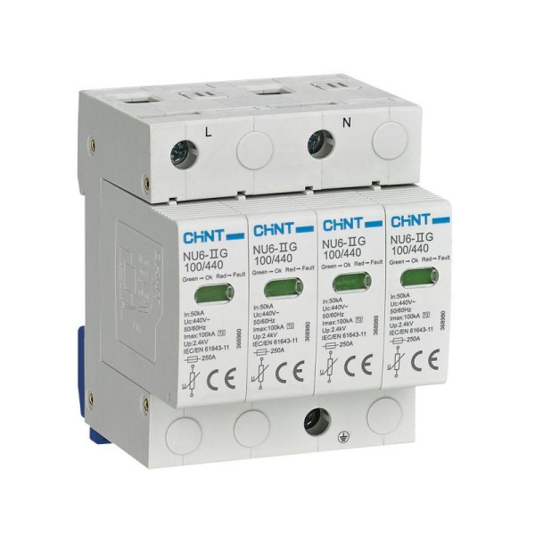 Ограничитель импульсных перенапряжений NU6-IIG 4П In=15кА Uc=440В Im=40кА CHINT