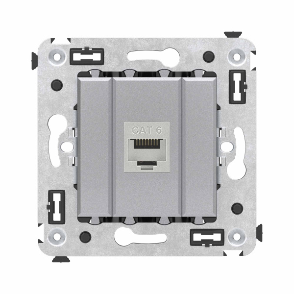 Компьютерная розетка RJ-45 без шторки в стену, кат.6 одинарная экранированная, "Avanti", "Закаленная сталь" DKC