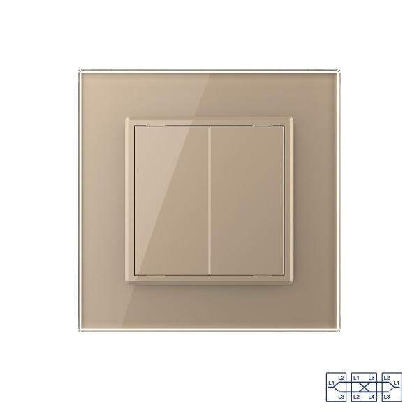 Двухклавишный перекрестный механический выключатель 1 пост, цвет золотой Livolo