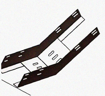 Лоток перфорированный КП 300х65-45 УХЛ1 для поворота трассы вверх на 45, оцинкованный лист S1,5