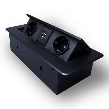 Розетка горизонтальная выдвижная 2 Euro 16A, 2 USB A с блоком 5В/2.1А черный RocketSocket Розетка горизонтальная выдвижная 2 Euro 16A, 2 USB A с блоком 5В/2.1А черный RocketSocket