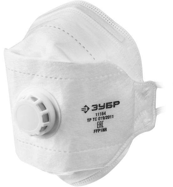 Плоская 3-х панельная фильтрующая полумаска ТК-80, класс защиты FFP1, с клапаном выдоха ЗУБР